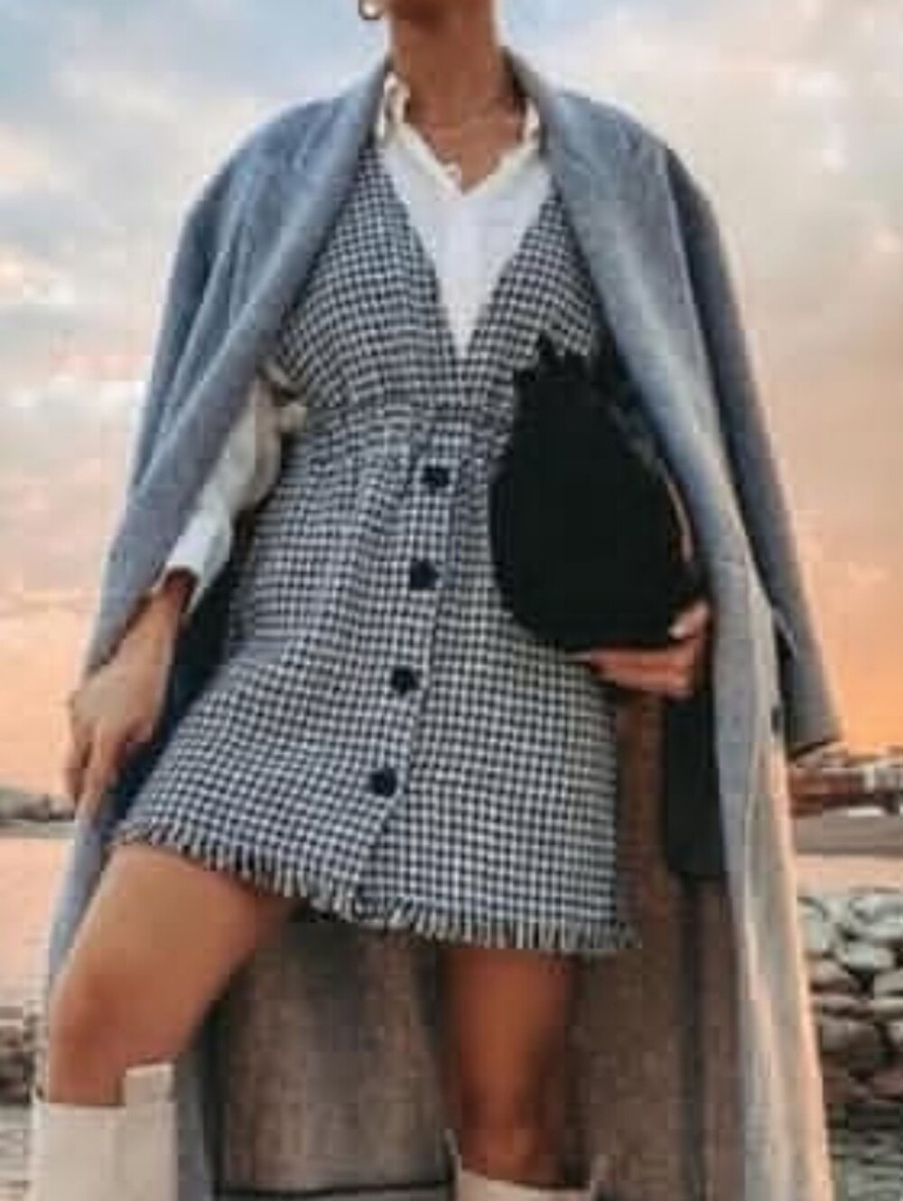 Zara Black and White Houndstooth Deep V Mini Dress
